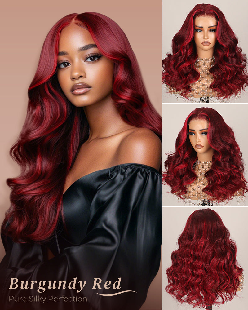 Wine Red Loose Body Wave Wigs Glueless 6x5 Pre-Cut Lace Human Hair Wig