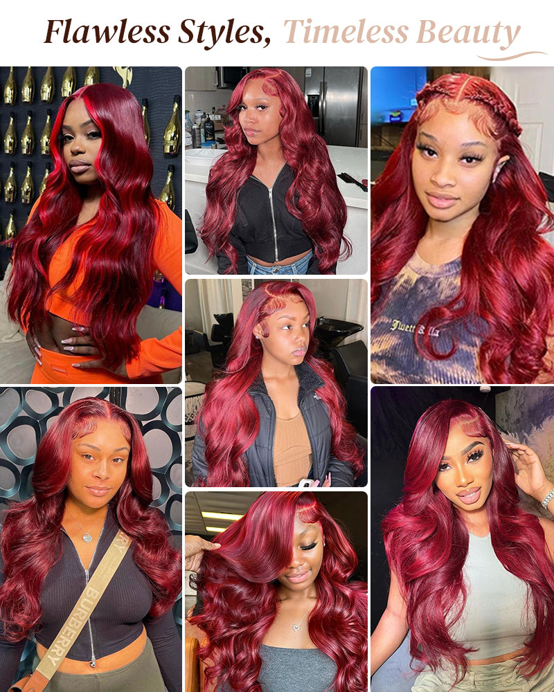 Wine Red Loose Body Wave Wigs Glueless 6x5 Pre-Cut Lace Human Hair Wig