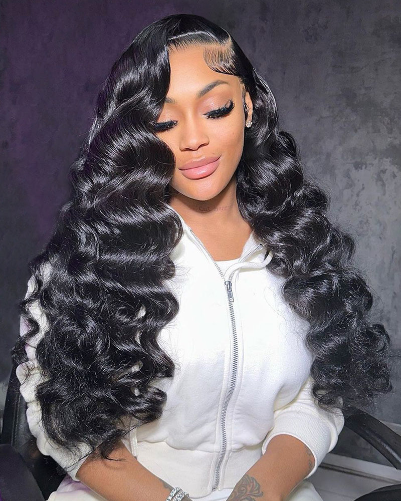 Loose Wave Natural Black 13x6 Lace Frontal Human Hair Wig Free Parting