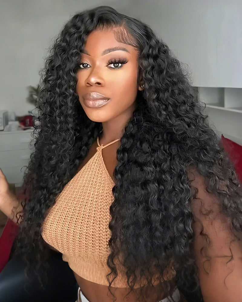 Deep Wave Curly Natural Black 13x6 Lace Frontal Human Hair Wigs