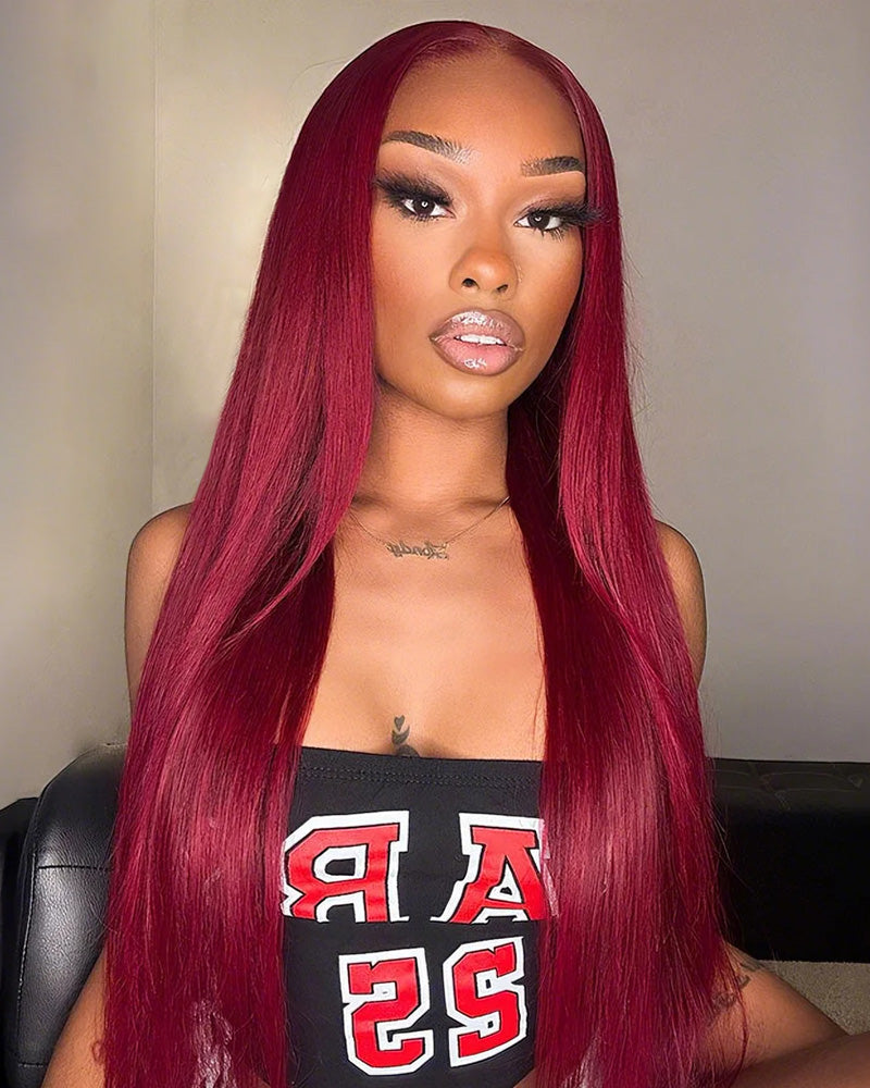 Burgundy Red Colored Straight 13x4 Lace Frontal Human Hair Wigs