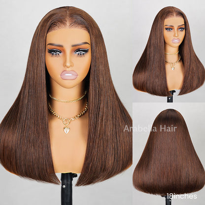 【Limited Design】Dark Brown Colored Straight Glueless 6x5 Pre-Cut Lace Human Hair Wigs