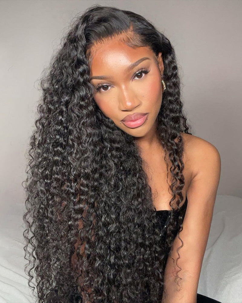 Long Length Curly Natural Black 13x4 Lace Frontal Human Hair Wig