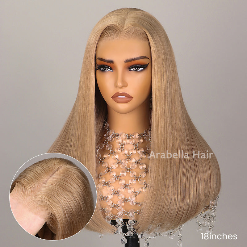 【Limited Design】Ash Honey Blonde Colored Straight Bob Glueless 6x5 Pre-Cut Lace Human Hair Wigs