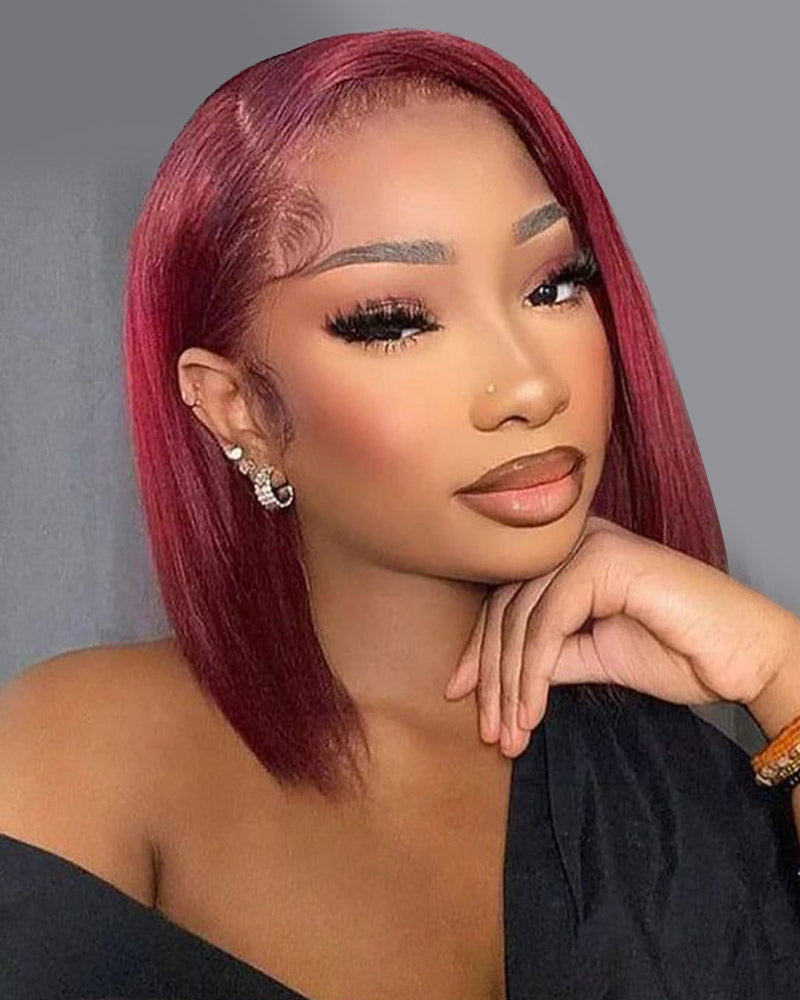 Minimalist Short Bob: Burgundy Red 13x4 Lace Wig Straight Human Hair