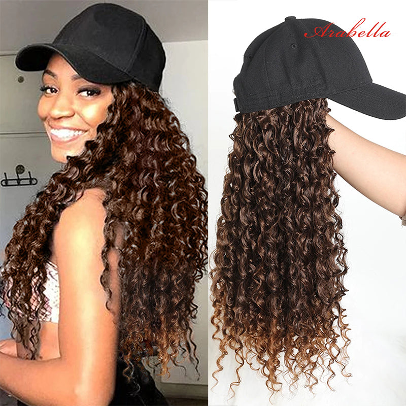 Arabella Hair Adjustable Wavy Baseball Cap with Natural Looking Black Curly Wig