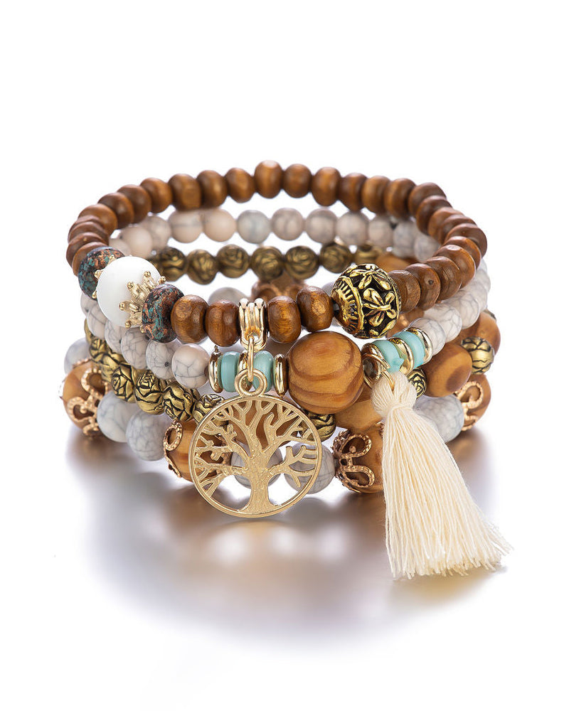 Arabella Summer Vacation Bohemian Wooden Beaded Bracelet