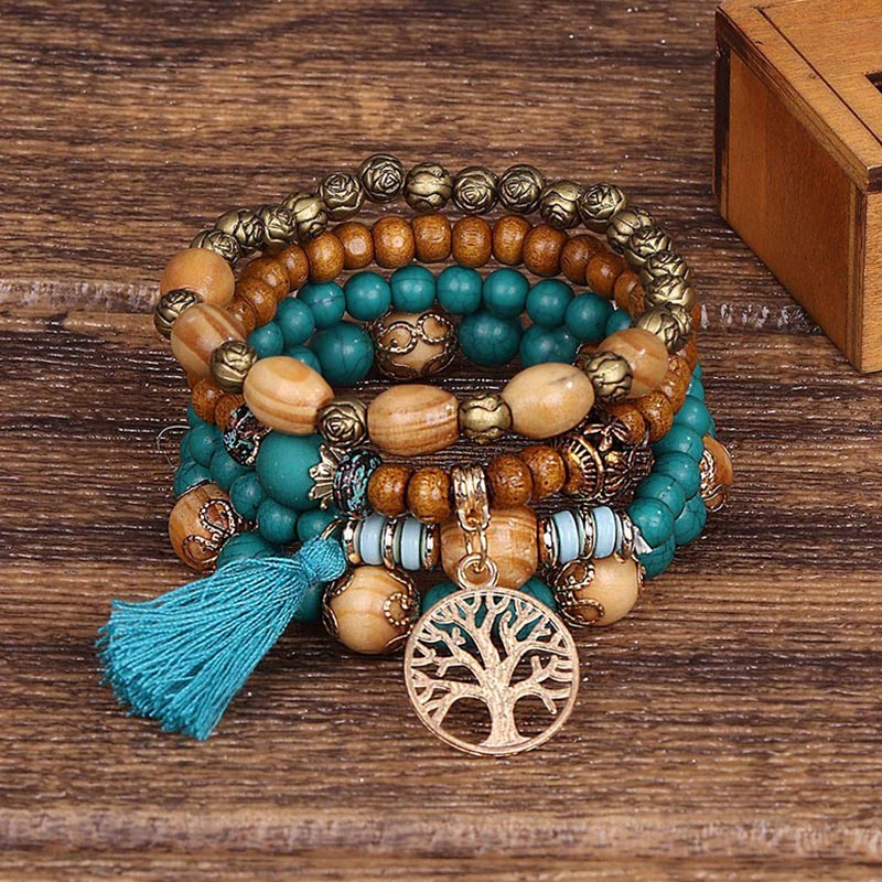 Arabella Summer Vacation Bohemian Wooden Beaded Bracelet