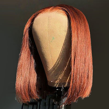 Minimalist Short Bob: Reddish Brown Colored Straight Bob Wig Pre-Cut Glueless Lace 3D Cap Pre-Plucked Double Drawn Wigs