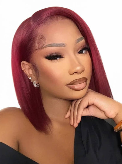 Burgundy Red Short Straight Bob 13x4 Lace Human Hair Wigs