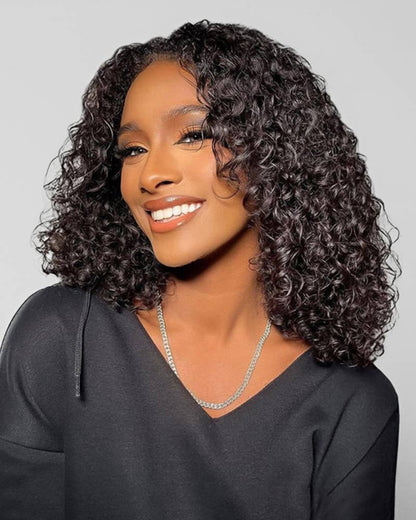 Jerry Curly Natural Black 5x5 Lace Closure Glueless Human Hair Wig Middle Part