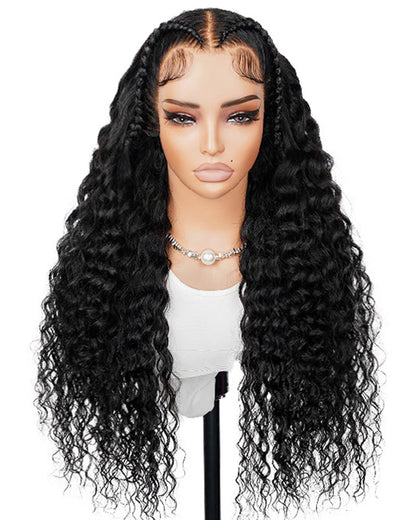 Halo Braided Water Wave Natural Black 13x4 Lace Front Human Hair Wig