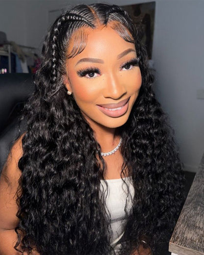 Halo Braided Water Wave Natural Black 13x4 Lace Front Human Hair Wig