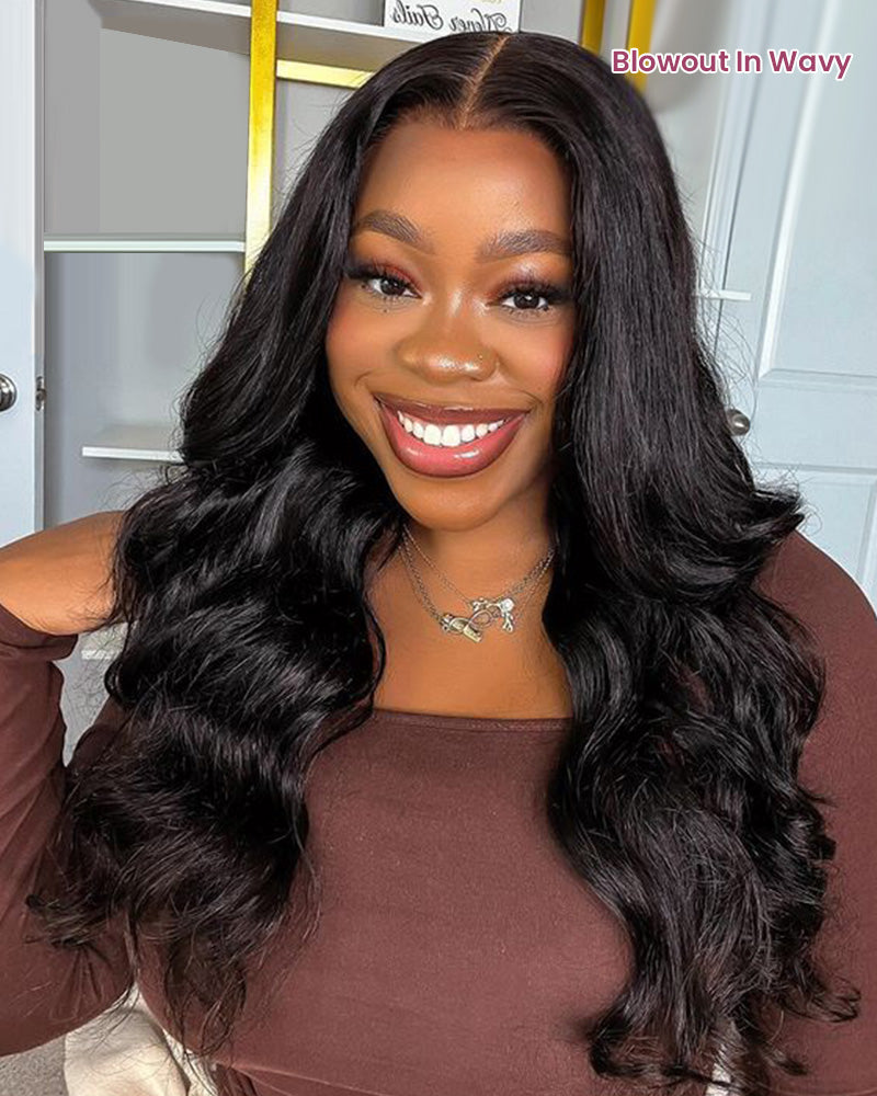 Blowout In Wavy Style Wigs Natural Black 6x6 Lace Glueless Human Hair Wigs Middle Part