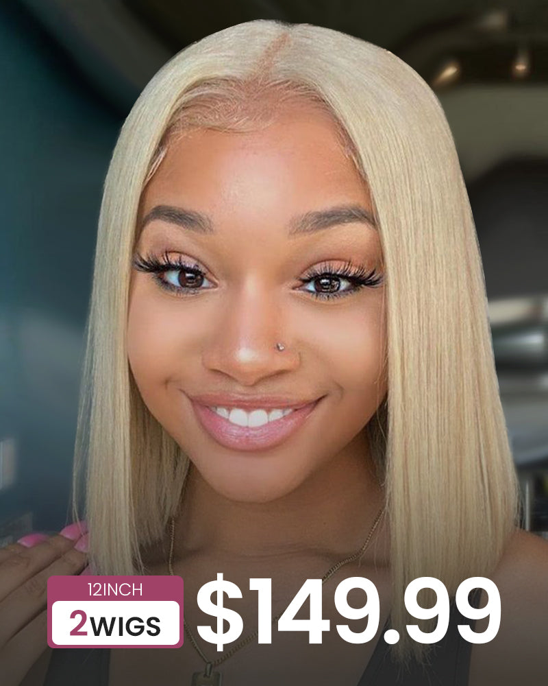 Bogo Sale |  Buy 1 Get 2 Wigs 613 Blonde Lace Frontal Straight Bob Wig With Middle Part Human Hair Wigs