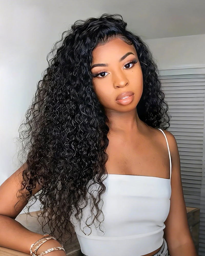 Deep Curly Natural Black 13x4 Frontal Lace Human Hair Wig