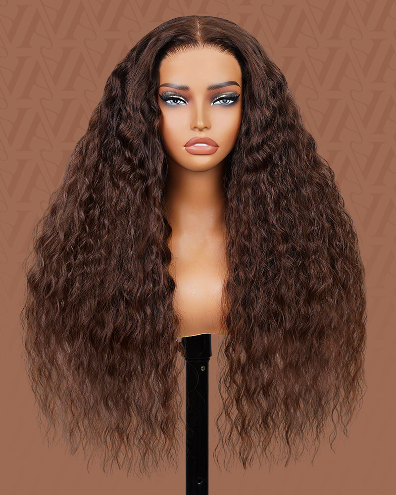 Pure-Luxe|Soft Curls Dark Brown Colored Glueless Pre-Cut 13x6 Lace Ultra-Dense Human Hair Wig V-Shaped Sideburns