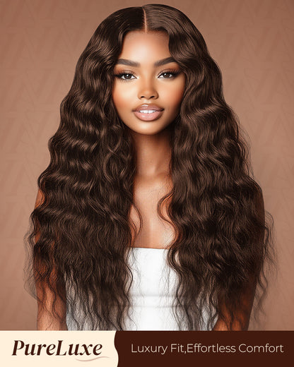 Pure-Luxe|Soft Curls Dark Brown Colored Glueless Pre-Cut 13x6 Lace Ultra-Dense Human Hair Wig V-Shaped Sideburns