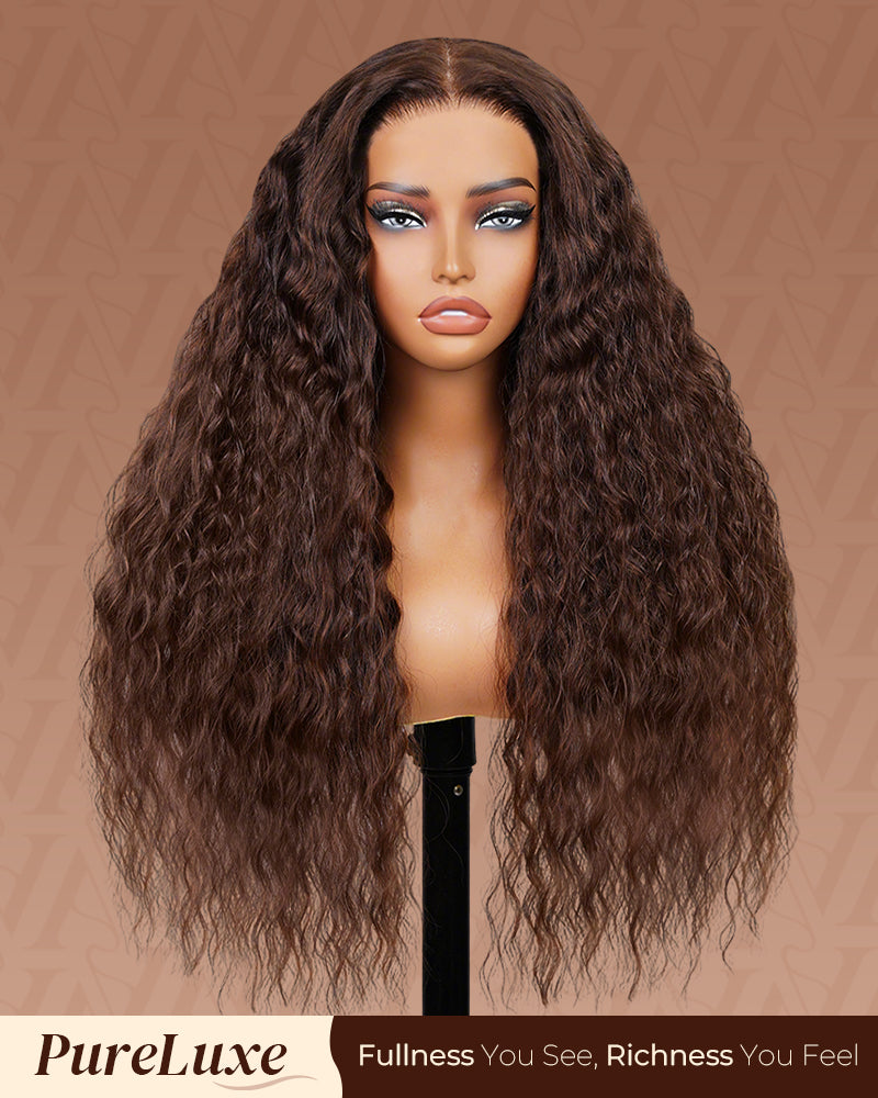 Pure-Luxe™ Soft Curls Dark Brown Colored Easy Wear Glueless 13x6 Ultra-Dense Human Hair Wig Pre-Cut Lace