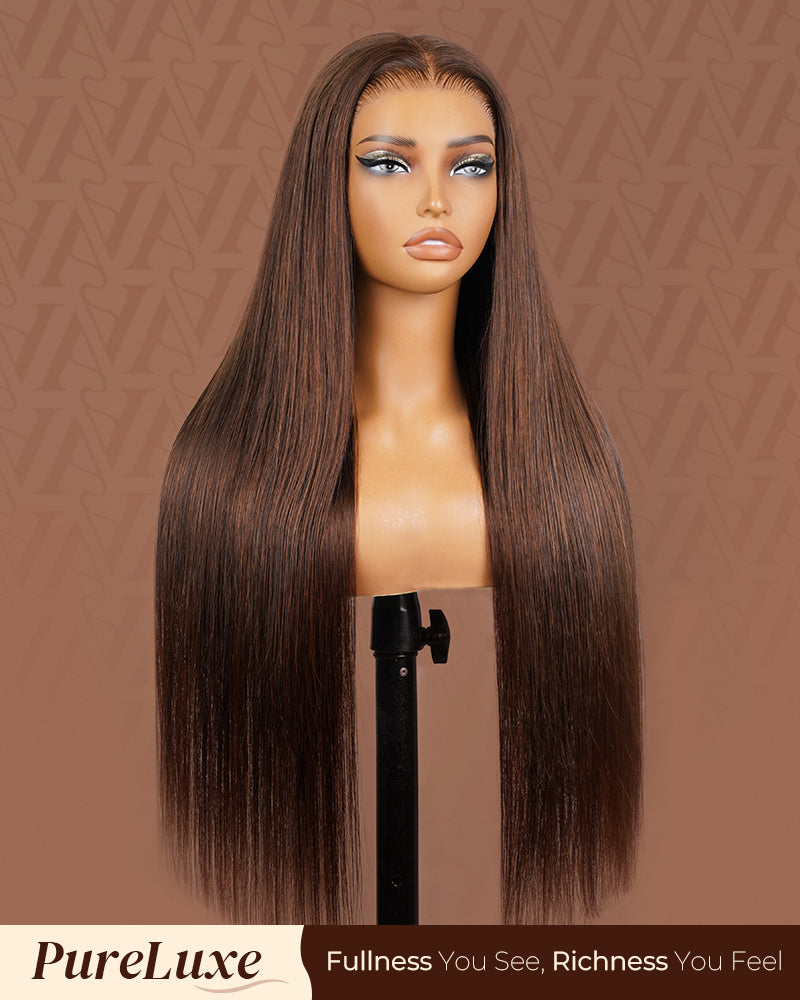 Pure-Luxe™ Dark Brown Colored Glueless 13x6 Ultra-Dense Silky Straight/Body WaveHuman Hair Wig Pre-Cut Lace