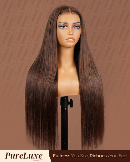 Pure-Luxe™ Dark Brown Colored Glueless 13x6 Ultra-Dense Silky Straight/Body WaveHuman Hair Wig Pre-Cut Lace