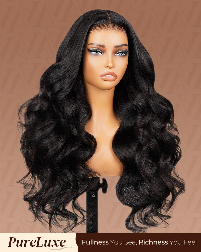 Pure-Luxe™ Body Wave Natural Black Easy Wear Glueless 13x6 Ultra-Dense Human Hair Wig Pre-Cut Lace