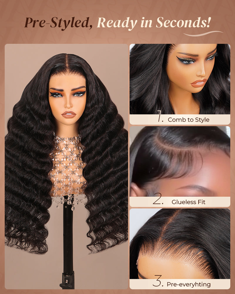 Pure-Luxe™ Loose Wave Natural Black Easy Wear Glueless 13x6 Ultra-Dense Human Hair Wig Pre-Cut Lace