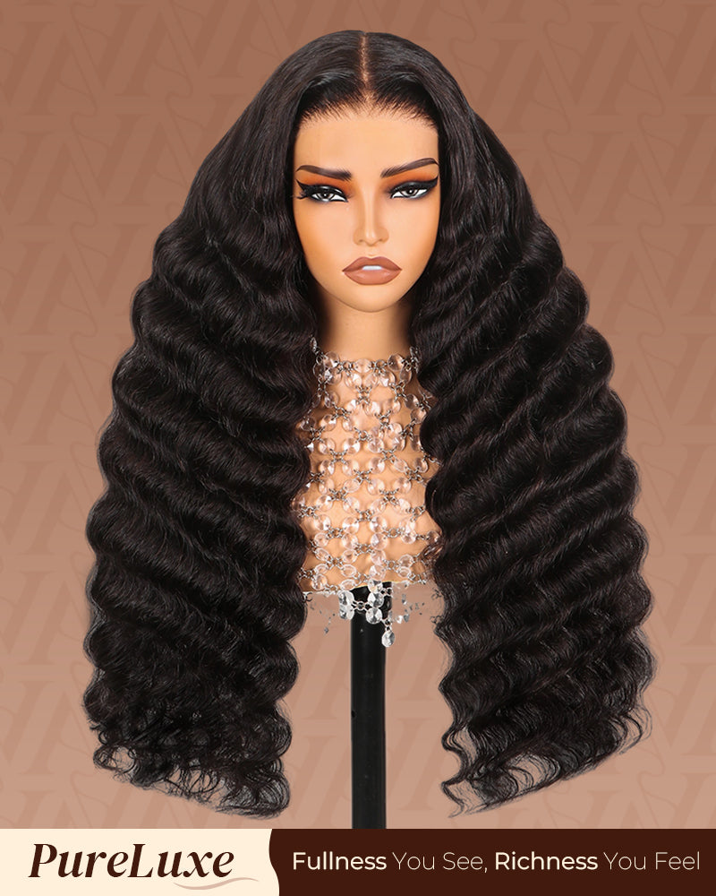 Pure-Luxe™ Loose Wave Natural Black Easy Wear Glueless 13x6 Ultra-Dense Human Hair Wig Pre-Cut Lace