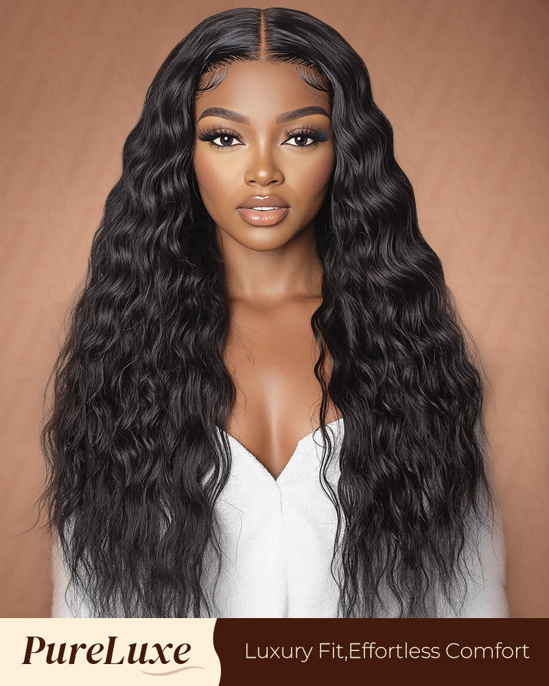 Pure-Luxe|Soft Curls Natural Black Glueless 13x6 Pre-Cut Lace Ultra-Dense Human Hair Wig V-Shaped Sideburns