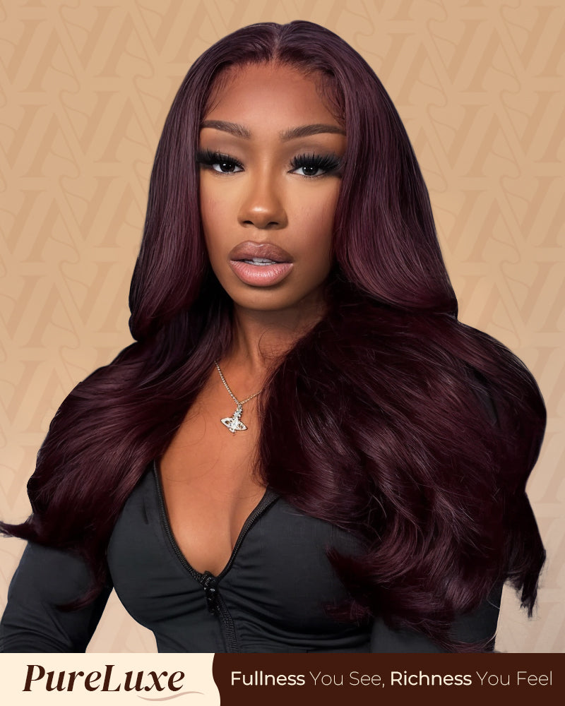 Pure-Luxe™ Plum Colored Easy Wear Glueless 13x6 Ultra-Dense Human Hair Wig Pre-Cut Lace