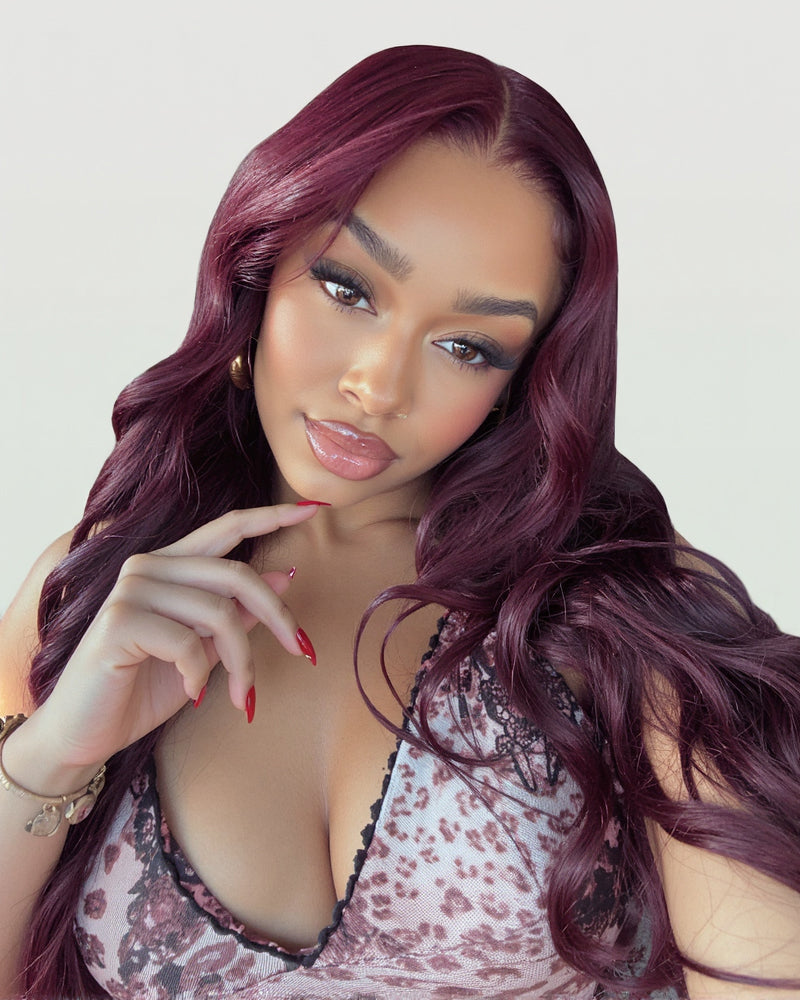 Pure-Luxe™ Plum Colored Easy Wear Glueless 13x6 Ultra-Dense Human Hair Wig Pre-Cut Lace