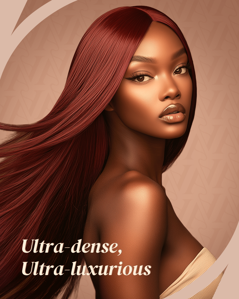 Pure-Luxe|Reddish Brown Colored Body Wave Glueless 13x6 Pre-Cut Lace Ultra-Dense Human Hair Wig V-Shaped Sideburns