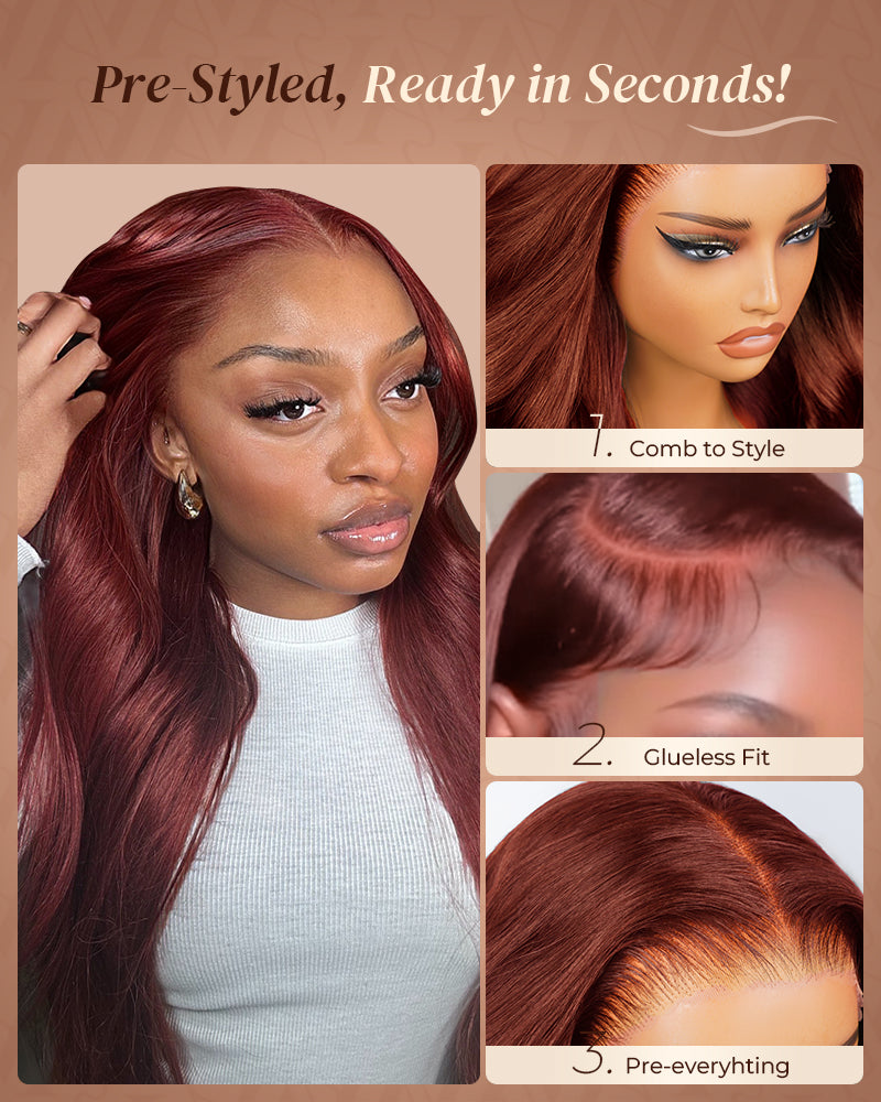 Pure-Luxe™ Reddish Brown Colored Body Wave Easy Wear Glueless 13x6 Ultra-Dense Human Hair Wig Pre-Cut Lace