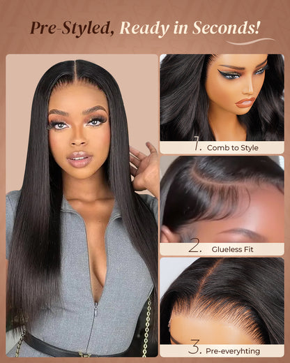 Pure-Luxe™ Silky Straight Natural Black Easy Wear Glueless 13x6 Ultra-Dense Human Hair Wig Pre-Cut Lace