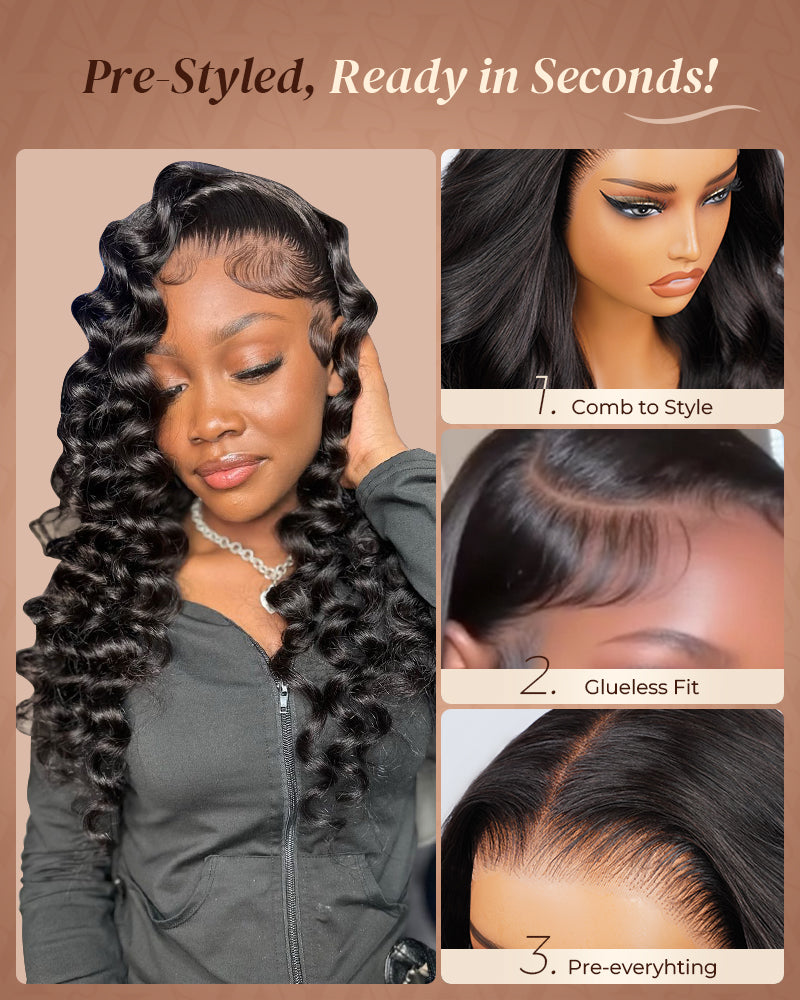 Pure-Luxe™ Loose Wave Natural Black Easy Wear Glueless 13x6 Ultra-Dense Human Hair Wig Pre-Cut Lace