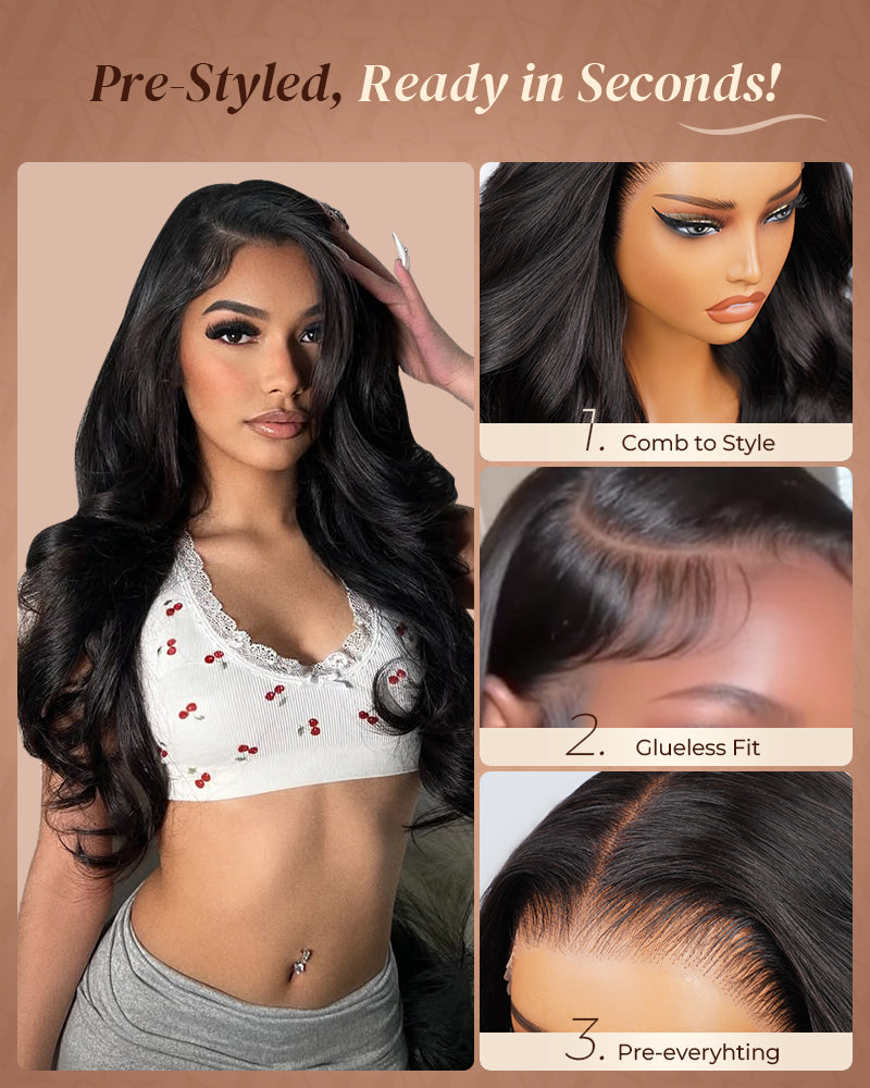 Pure-Luxe™ Body Wave Natural Black Easy Wear Glueless 13x6 Ultra-Dense Human Hair Wig Pre-Cut Lace