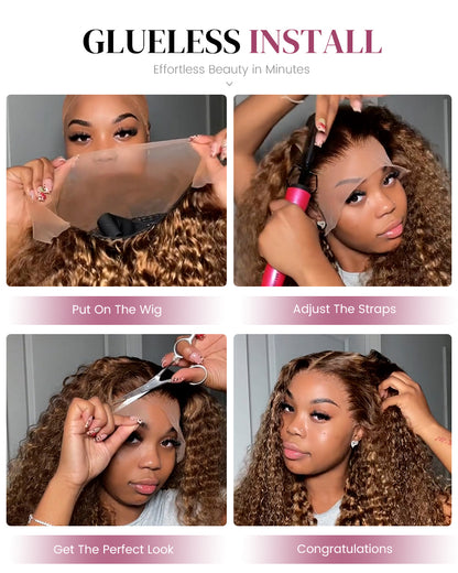 Piano Highlight Color Water Wave Curly 13x4/6x5 Lace Human Hair Wig Free Parting