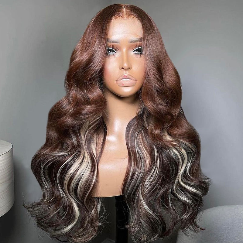 Multi-Dimensional Highlights Colored Blowout In Wavy Wig 6x5 Pre-Cut Lace Glueless Human Hair Wig