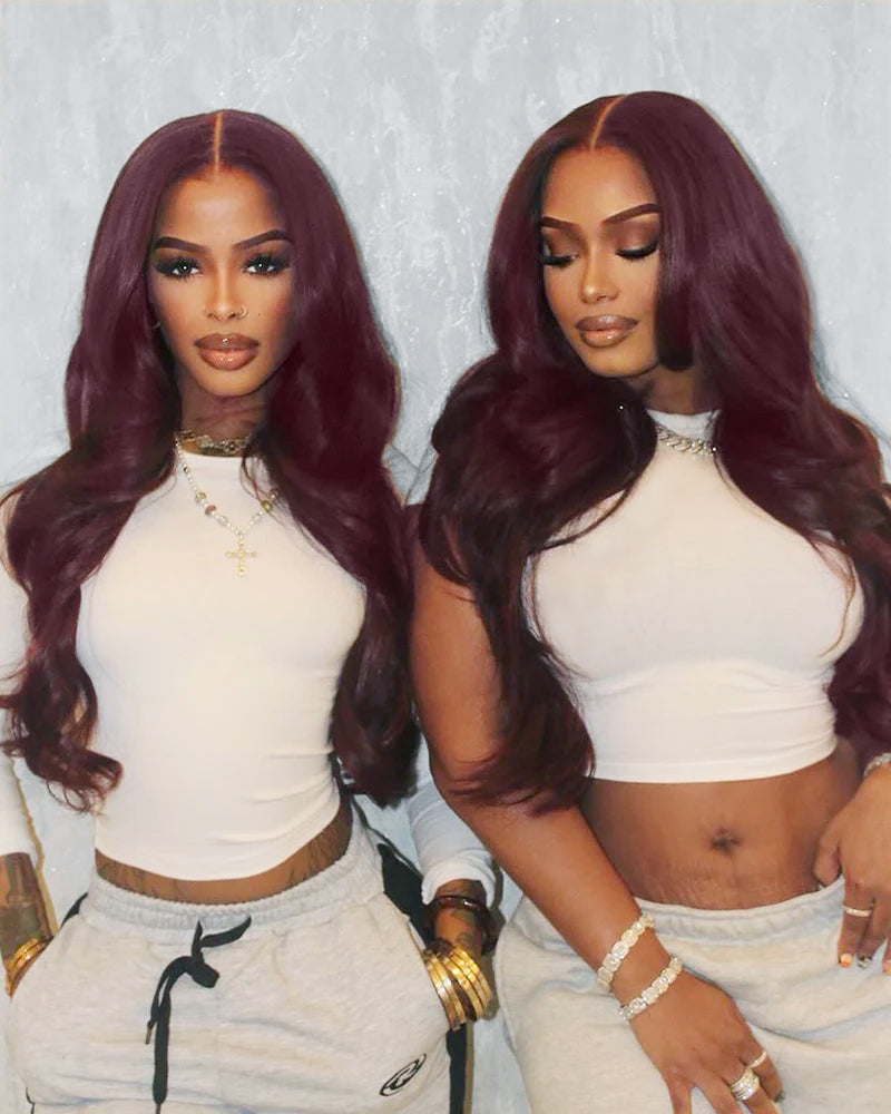 Sugar Plum Color Body Wave 13x4/6x5 Pre-Cut Lace Front Glueless Human Hair Wig