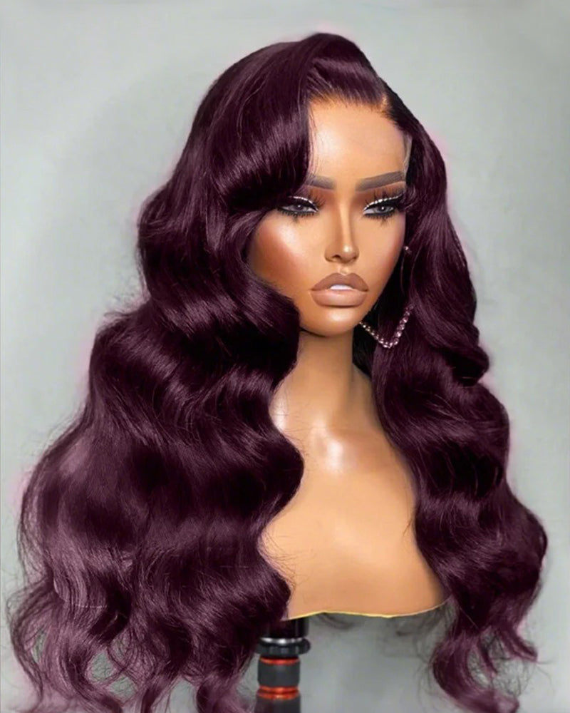 Dark Purple Plum Color Body Wave 13x4/5x6 Lace Frontal Human Hair Wigs