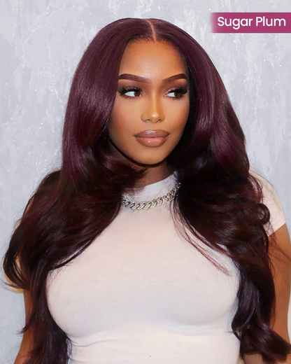 Sugar Plum Color Body Wave 13x4/6x5 Pre-Cut Lace Front Glueless Human Hair Wig