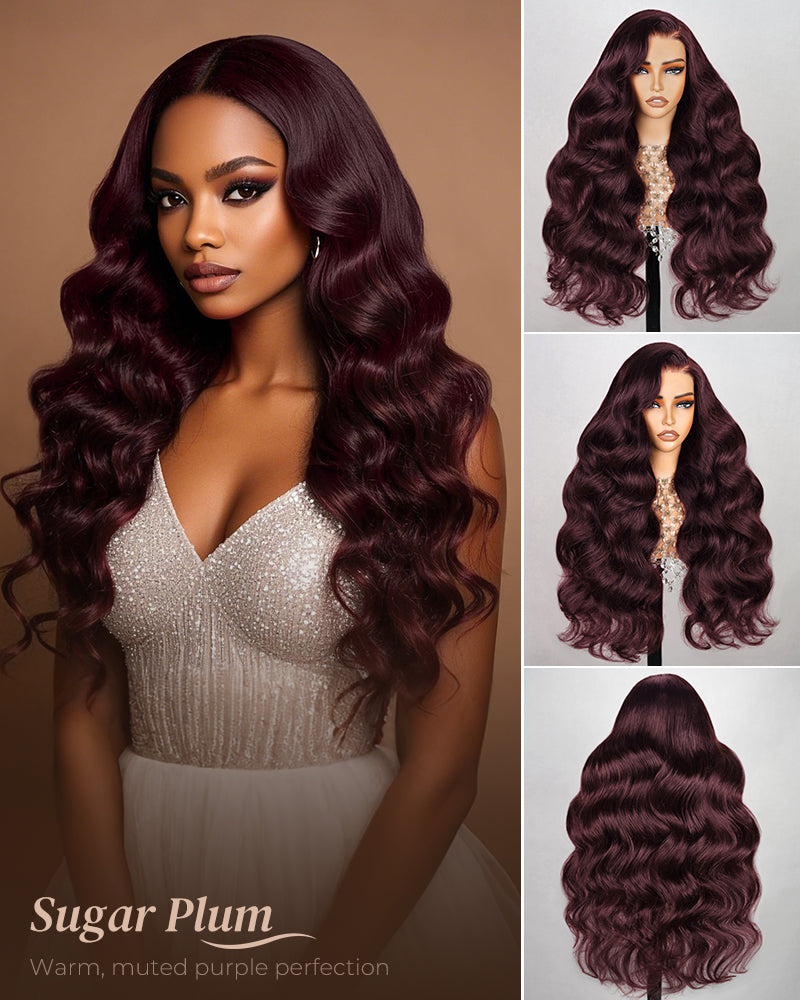 Sugar Plum Color Body Wave 13x4/6x5 Pre-Cut Lace Front Glueless Human Hair Wig