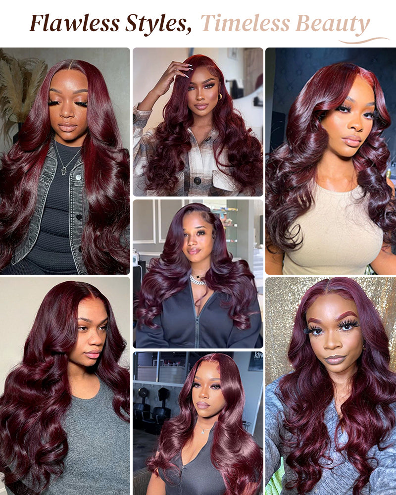 Sugar Plum Color Body Wave 13x4/6x5 Pre-Cut Lace Front Glueless Human Hair Wig