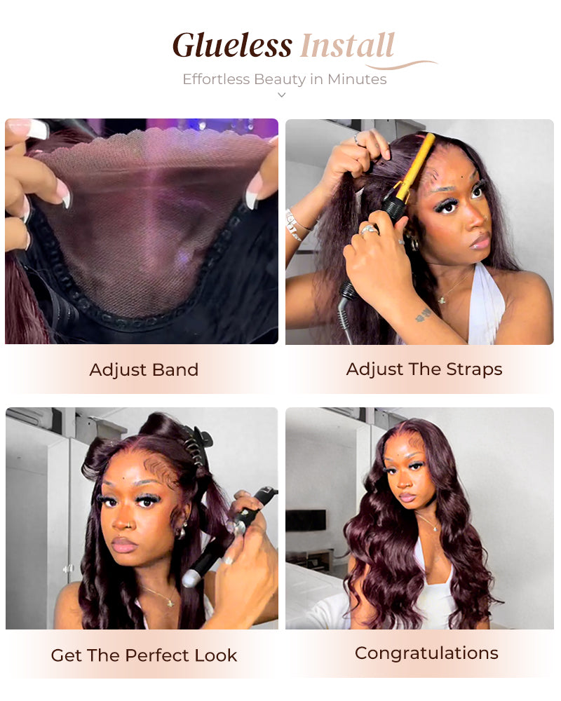 Sugar Plum Color Body Wave 13x4/6x5 Pre-Cut Lace Front Glueless Human Hair Wig