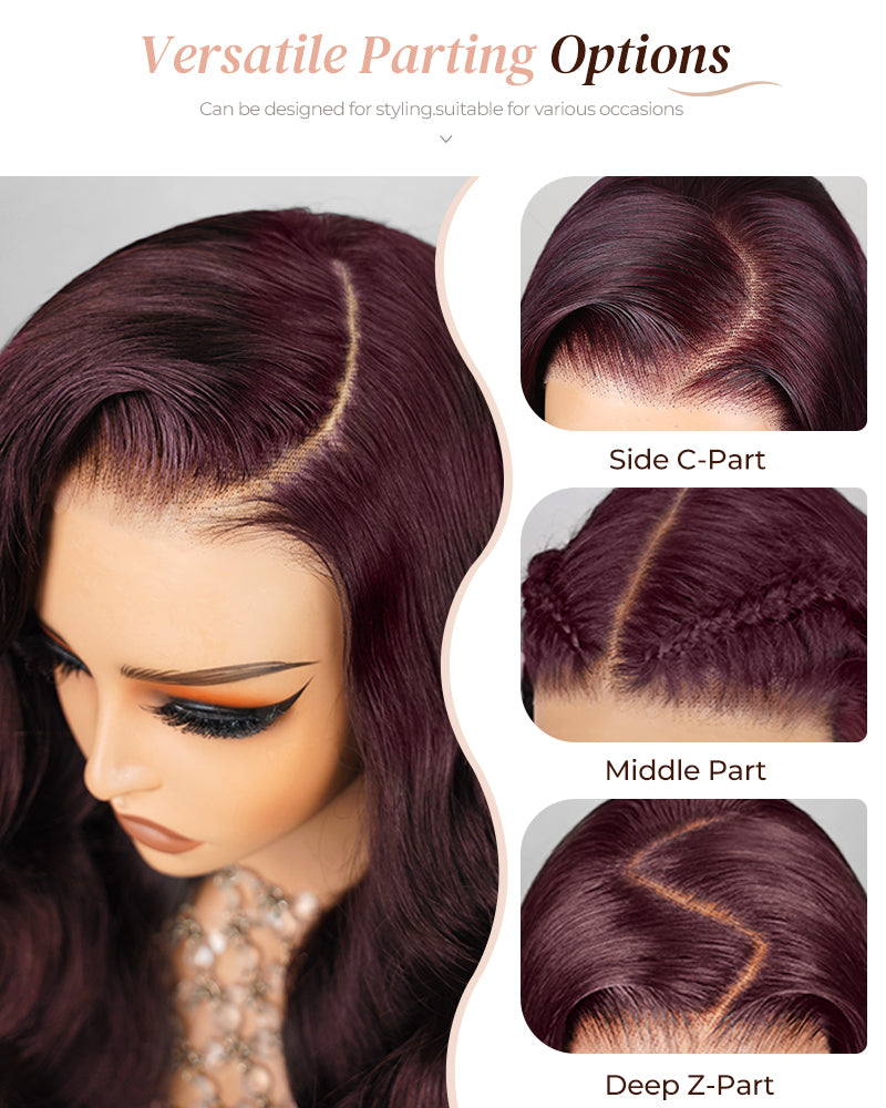 Sugar Plum Color Body Wave 13x4/6x5 Pre-Cut Lace Front Glueless Human Hair Wig