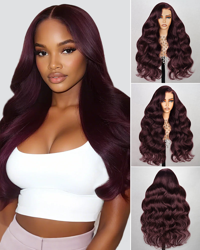 Sugar Plum Color Body Wave 13x4/6x5 Pre-Cut Lace Front Glueless Human Hair Wig