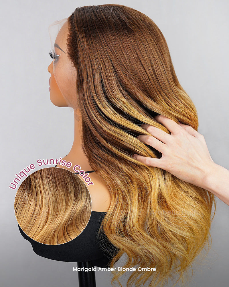 Amber Blonde Ombre Colored Loose Body Wave 13x4 Lace Frontal Human Hair Wig