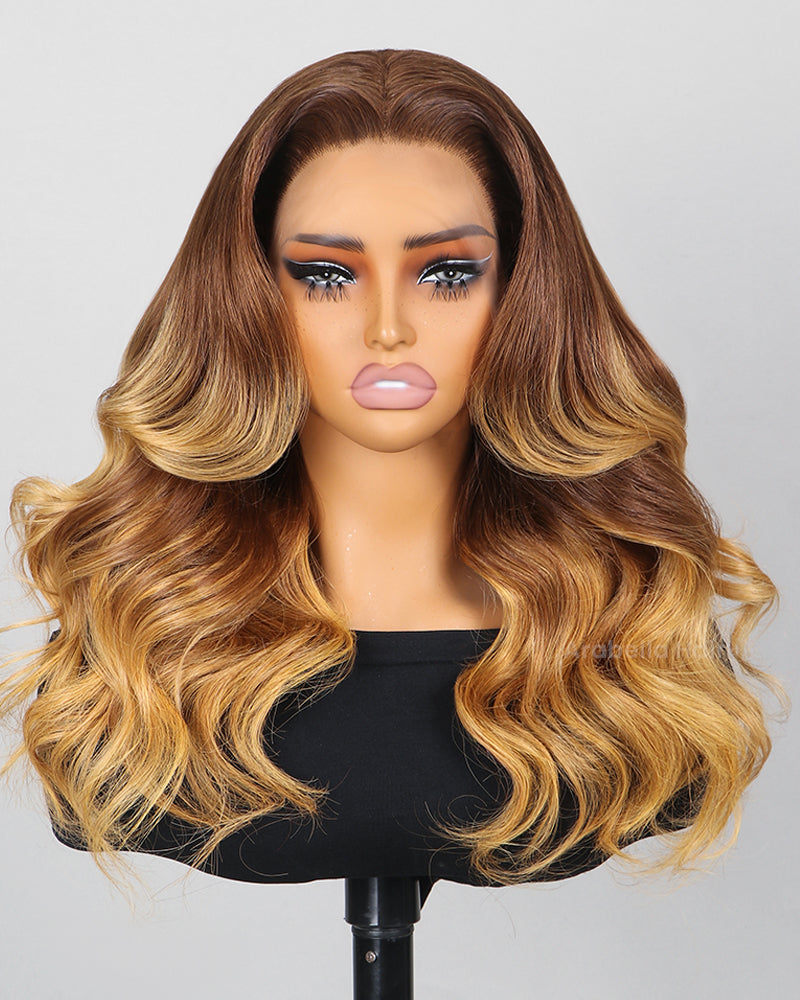 Amber Blonde Ombre Colored Loose Body Wave 13x4 Lace Frontal Human Hair Wig