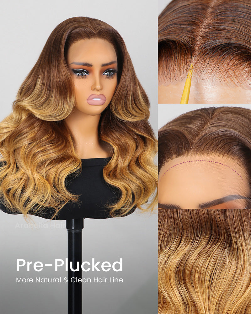 Amber Blonde Ombre Colored Loose Body Wave 13x4 Lace Frontal Human Hair Wig