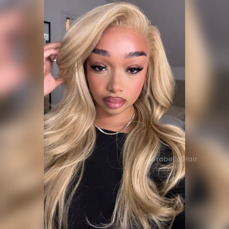 Wavy Blonde Khaki Style 13x4 Lace Front Mixed Brown and Blonde Highlights Color Human Hair Wig